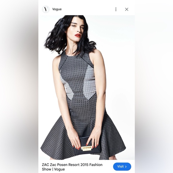 🆕 NWT ZAC Zac Posen VOGUE Peplum Midi Dress Printed Stretch Black Gray White 14 - Picture 2 of 14